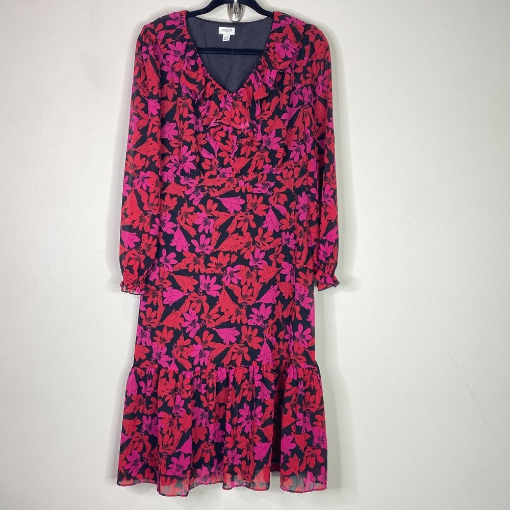 J. Crew Floral Long Sleeve Dress - Pink and Black